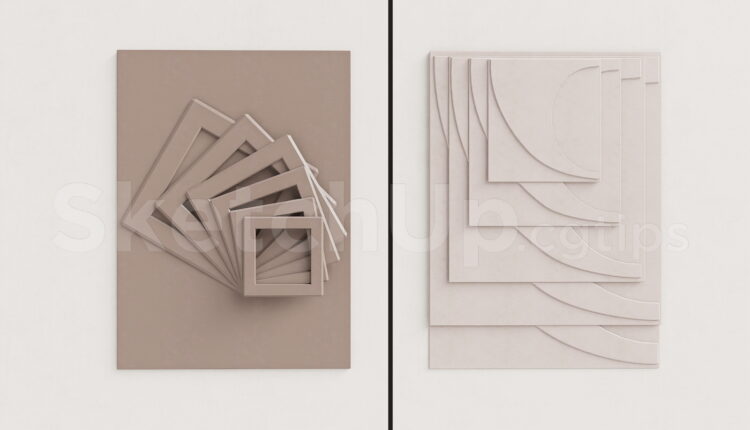 21488. Minimalist Neutral Geometric Wall Decor Panels Sketchup Download (1)