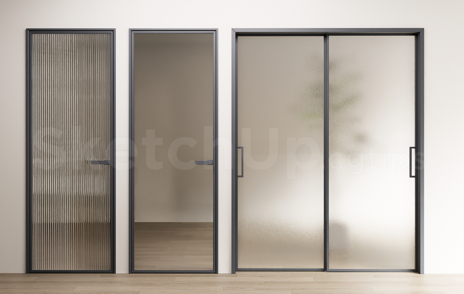 21490. Modern Interior Aluminum Glass Door Collection Sketchup Free Download (1)