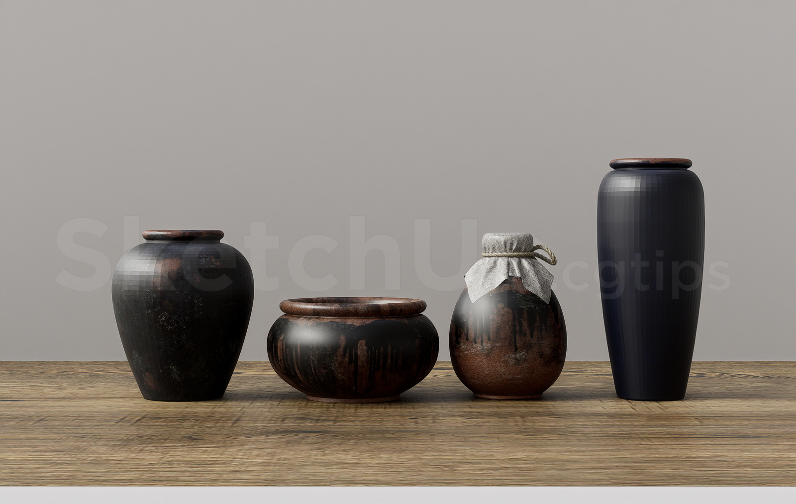 21491. Traditional Rustic Pottery Ceramic Vases Sketchup Download (1)