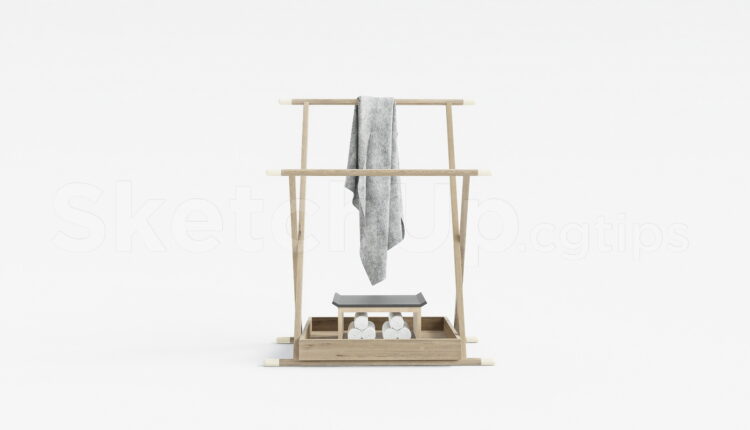 21495. Japanese Style Wooden Bathroom Towel Rack Free Sketchup Model (1)