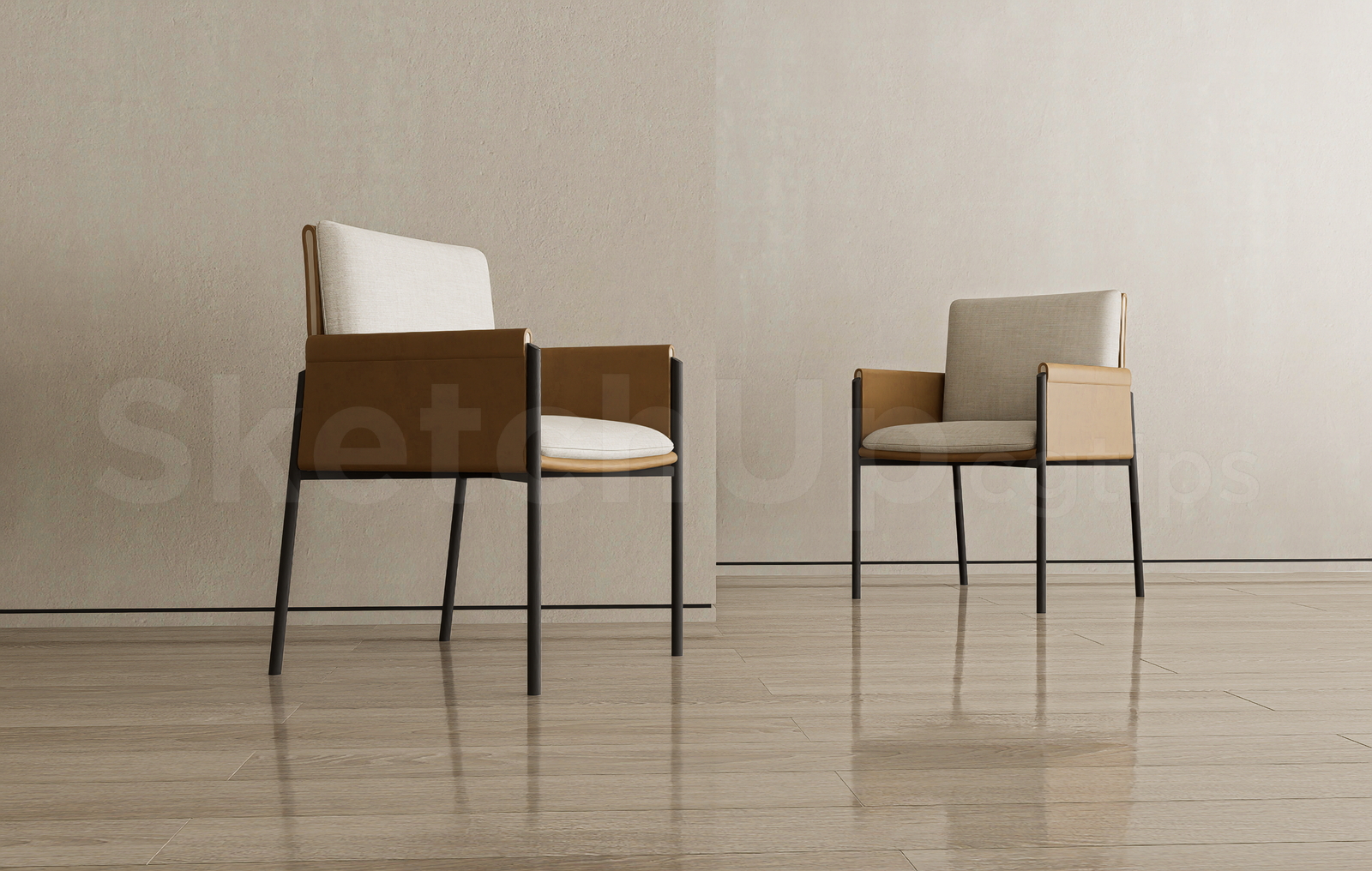 21496. Modern Leather Accent Armchair Metal Frame Sketchup Model Download (1)