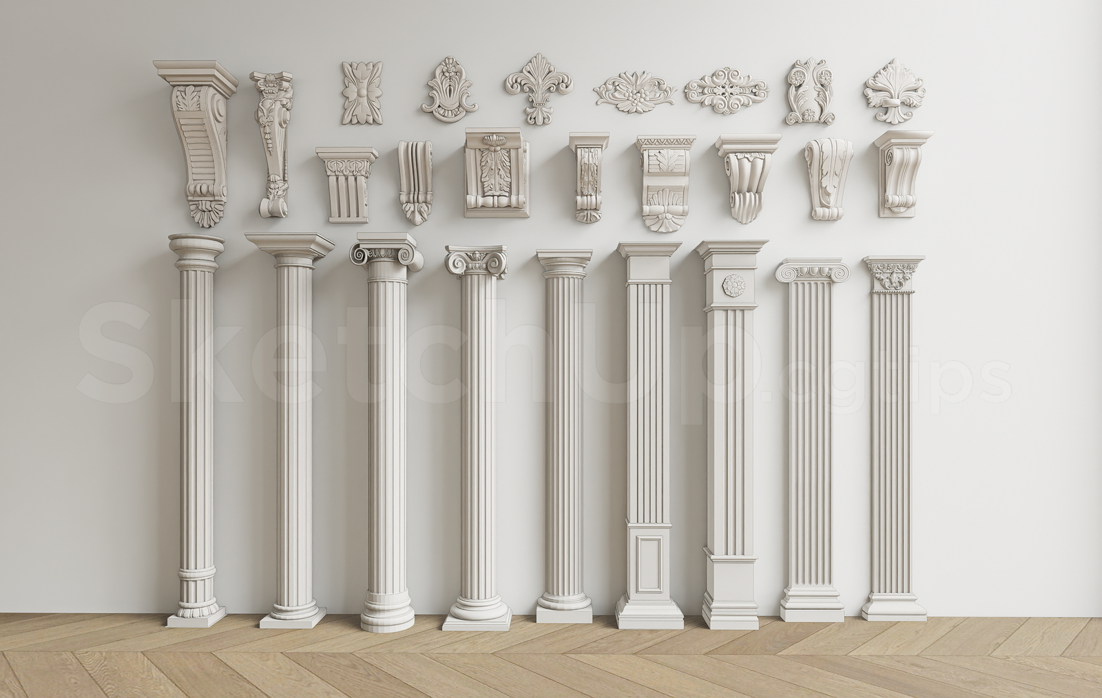 21497. Architectural Roman Columns And Wall Ornaments Pack Sketchup Model Download (1)