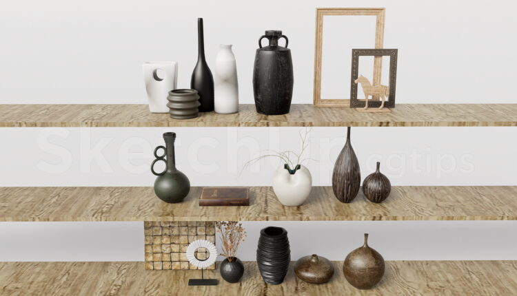 21499. Wabi Sabi Ceramic Vases And Shelf Decor Set Sketchup Model Download (2)