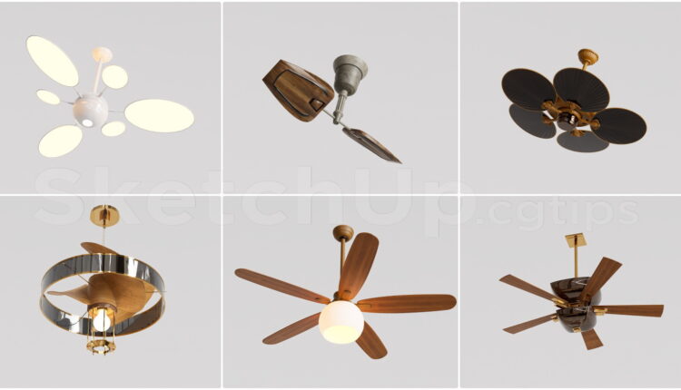 21501. Modern Ceiling Fan With Light Collection Sketchup Model Download (1)