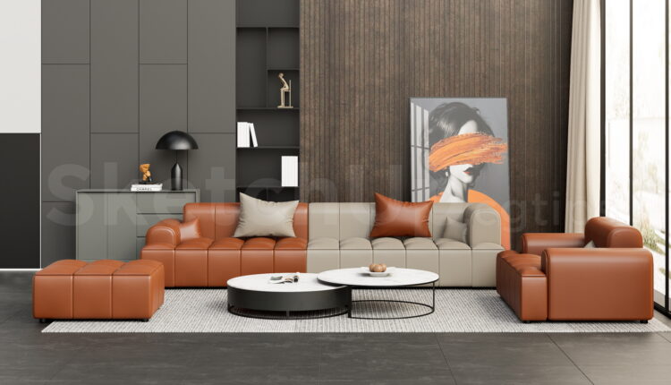 21506. Modern Two-tone Leather Sectional Sofa Set 3d Model Download (1)