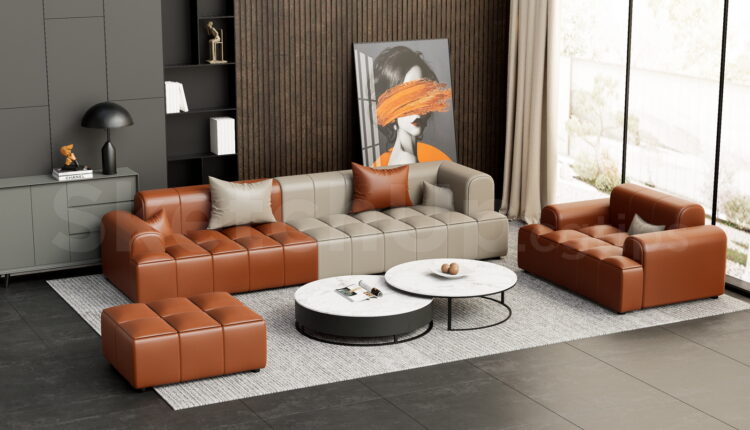 21506. Modern Two-tone Leather Sectional Sofa Set 3d Model Download (2)