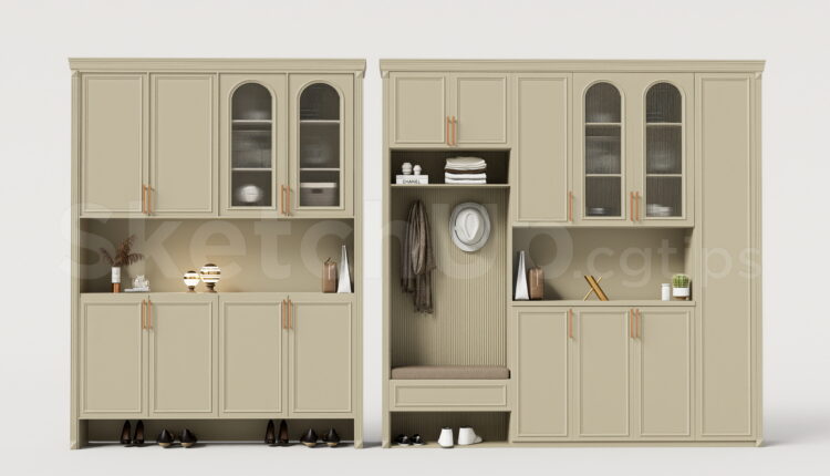 21508. Classic Entryway Shoe Cabinet Set Sketchup Model Download (1)