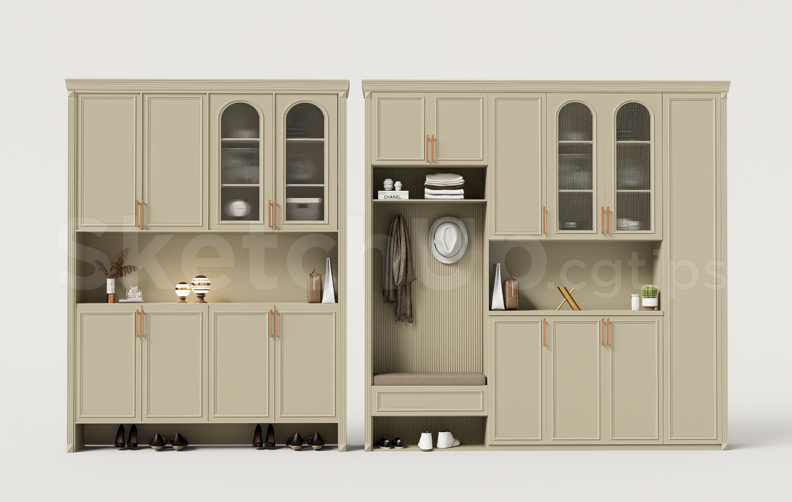 21508. Classic Entryway Shoe Cabinet Set Sketchup Model Download (1)
