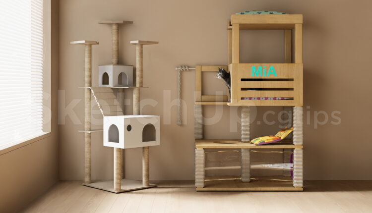 21514. Modern Wooden Cat Tree And Cat Condo Collection – 3d Sketchup Model Download (1)