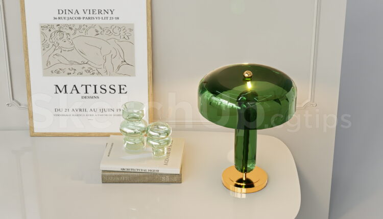 21515. Modern Decorative Console Set With Green Glass Table Lamp – 3d Sketchup Model Download (2)