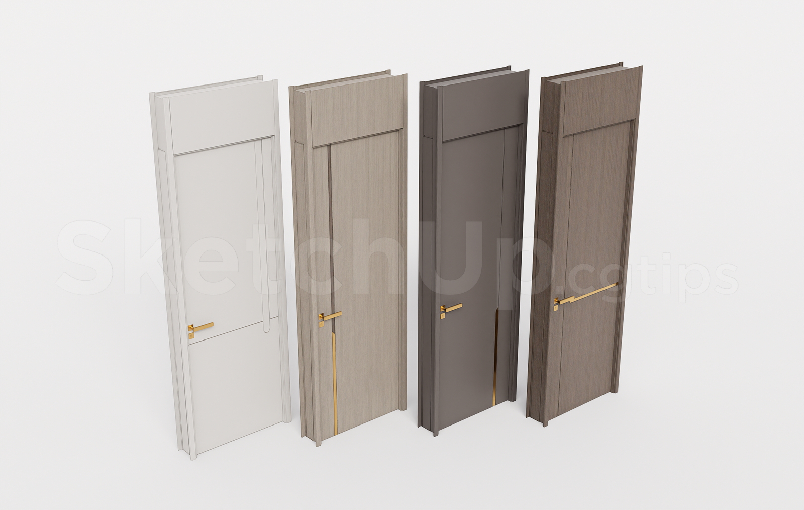 21526. Modern Interior Wooden Door Set With Gold Accent 3d Model Sketchup Download (2)