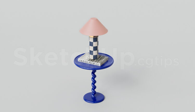 21529. Modern Side Table With Checkered Table Lamp And Book 3d Sketchup Model Download (1)