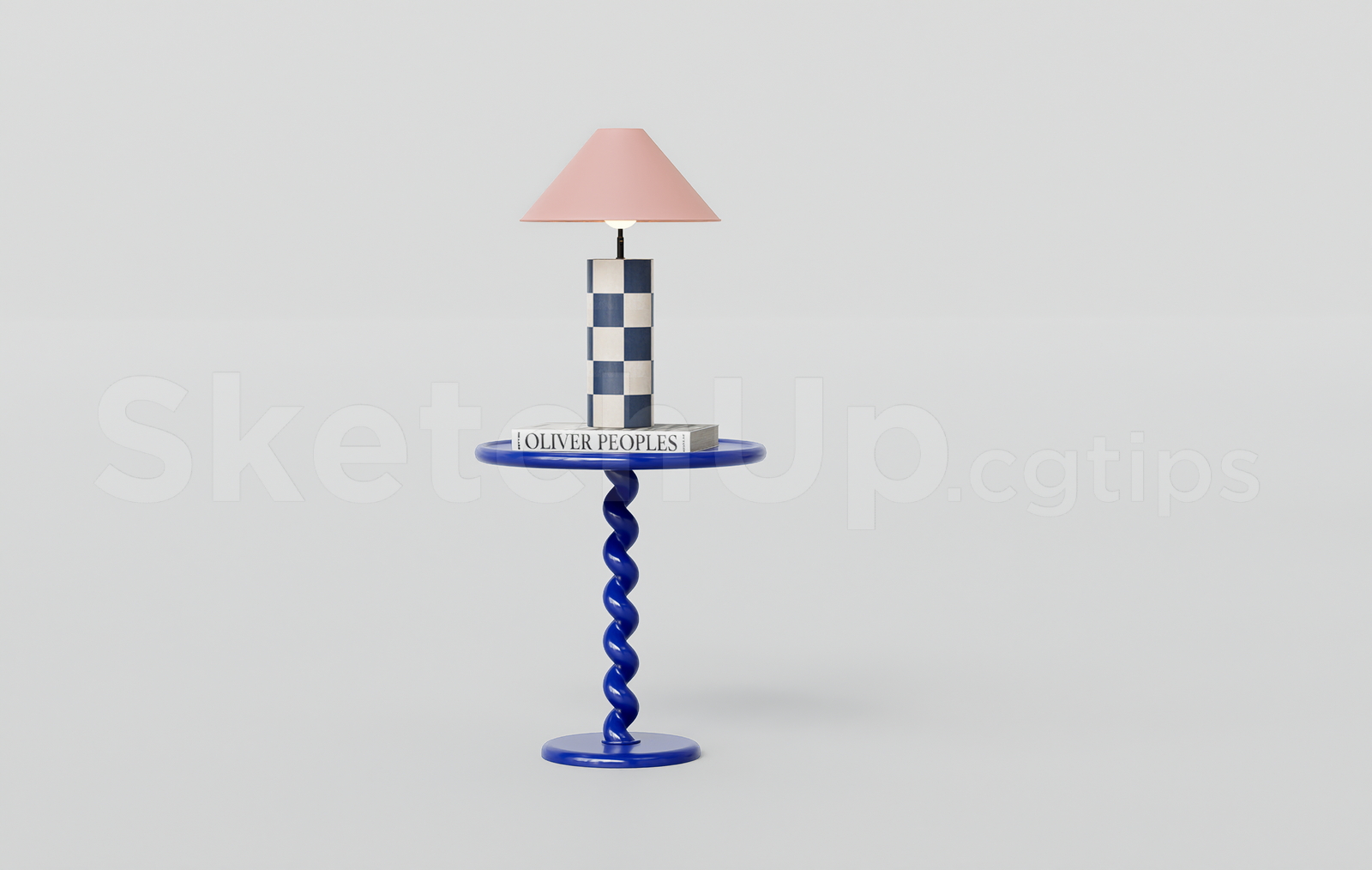 21529. Modern Side Table With Checkered Table Lamp And Book 3d Sketchup Model Download (2)