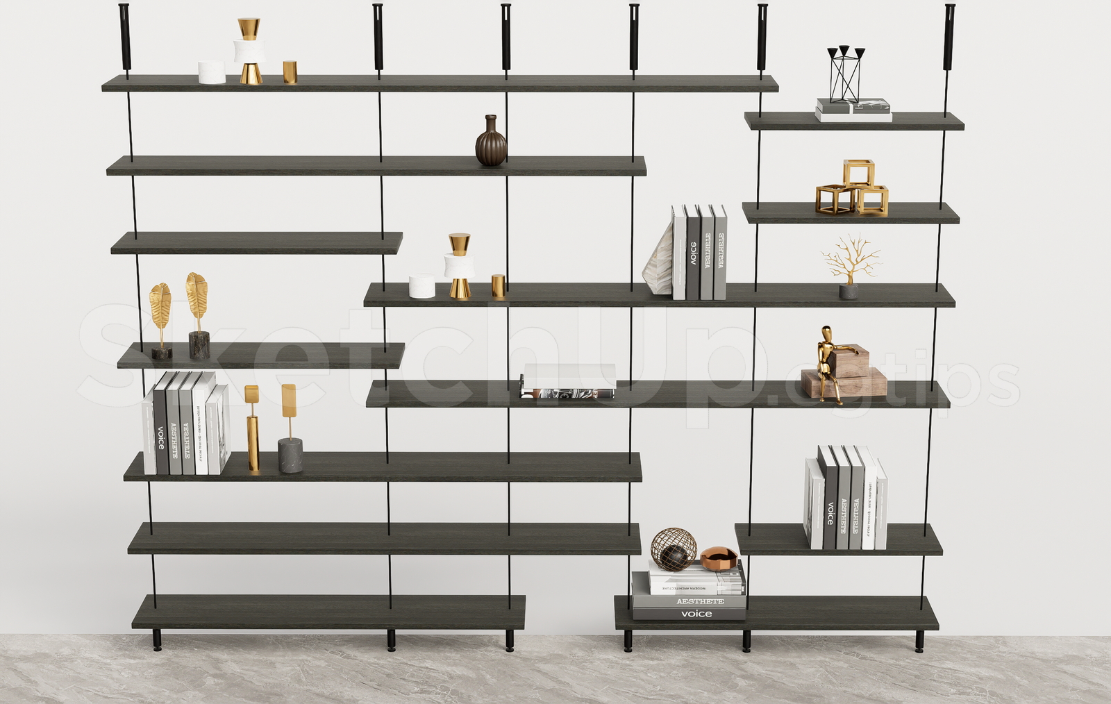 21531. Modern Black Open Shelving Unit With Decorative Items And Books Sketchup Model Download (1)
