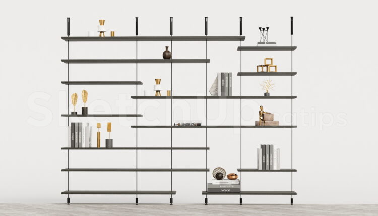 21531. Modern Black Open Shelving Unit With Decorative Items And Books Sketchup Model Download (2)