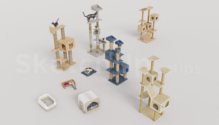 21533. Wooden Cat Tree Collection With Scratching Posts And Cat Furniture Sketchup Download (2)