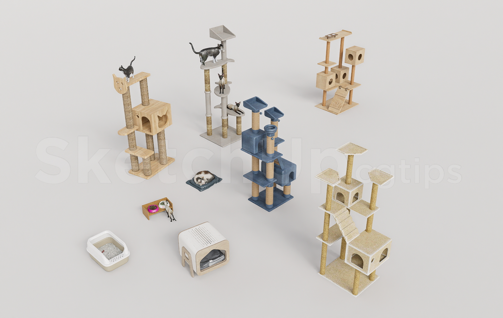 21533. Wooden Cat Tree Collection With Scratching Posts And Cat Furniture Sketchup Download (2)
