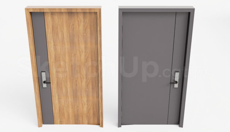 21534. Modern Wooden And Grey Interior Doors With Smart Lock Set Sketchup Download (2)