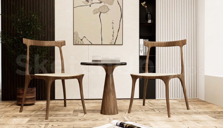 21535. Modern Wooden Dining Chair And Pedestal Coffee Table Set Sketchup Model Download (1)