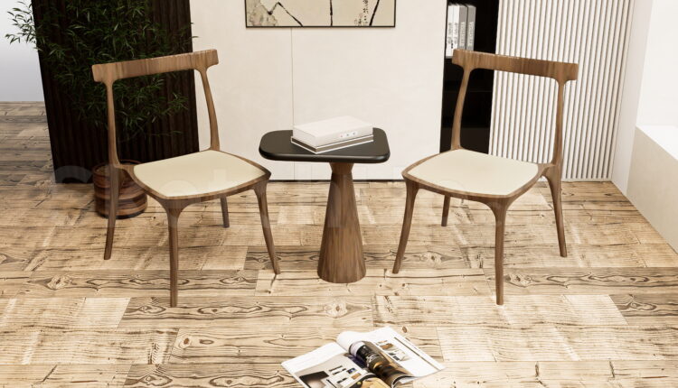 21535. Modern Wooden Dining Chair And Pedestal Coffee Table Set Sketchup Model Download (2)