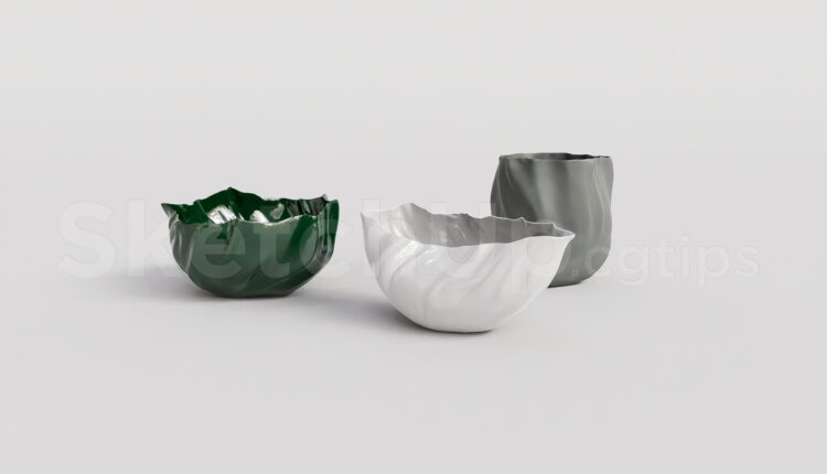 21549. Modern Organic Ceramic Bowl And Vase Set 3d Model Sketchup Download (2)