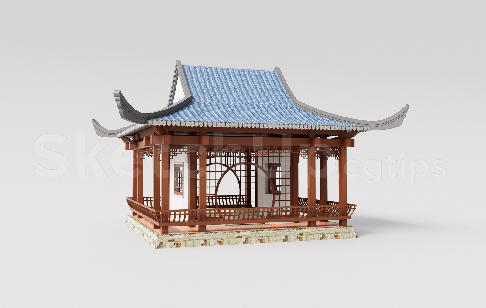 21555. Traditional Wooden Gazebo Pavilion Sketchup Model Free Download