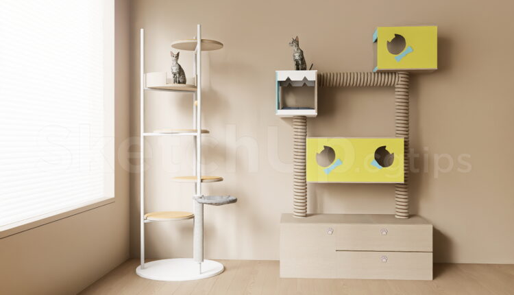 21559. Wall-mounted Cat Climbing Tree Set Sketchup Model Free Download (1)
