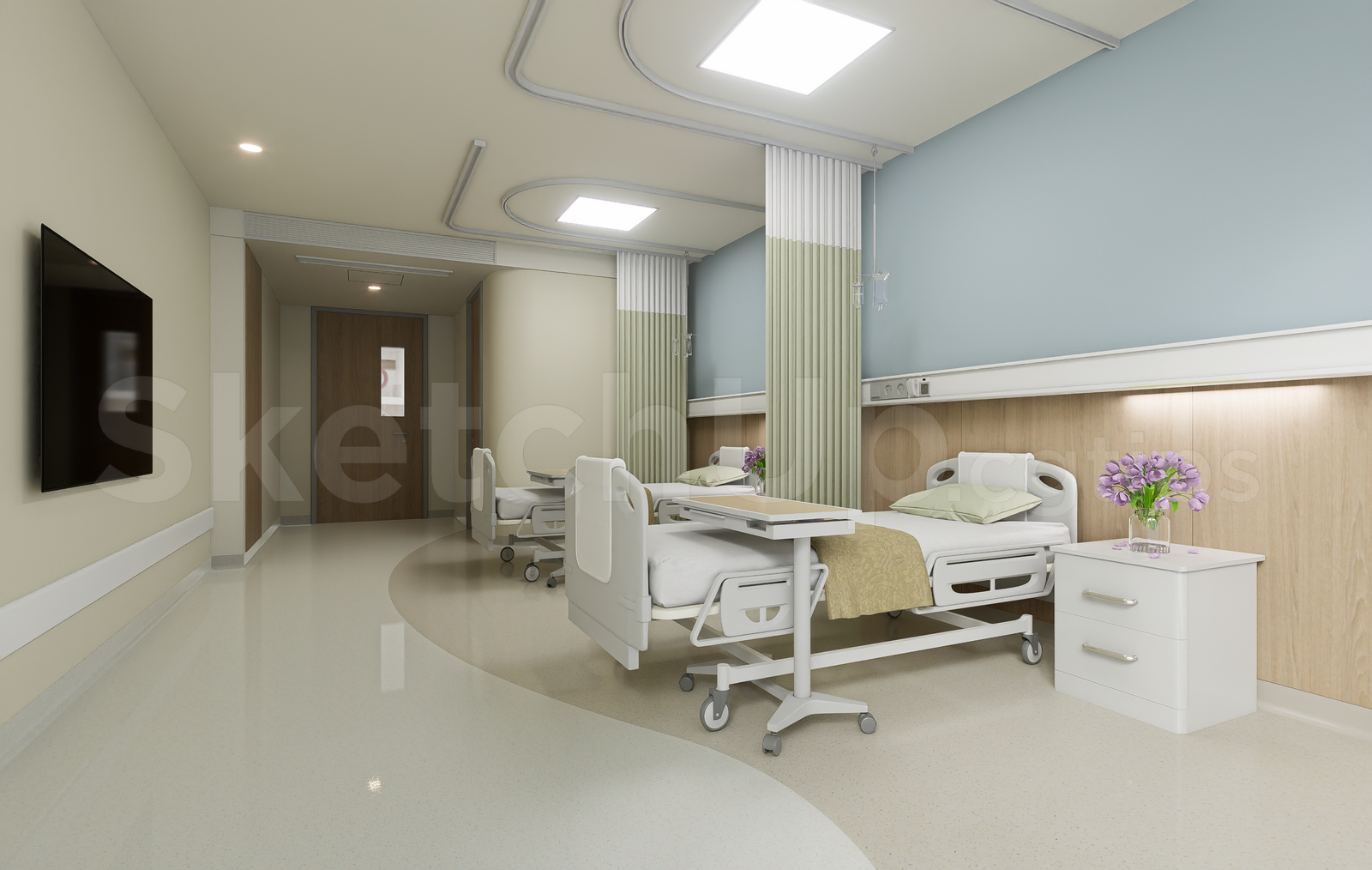 21560. Hospital Patient Ward Interior Sketchup Model Free Download (1)