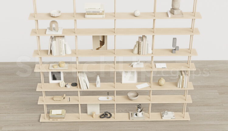 21561. Modern Wooden Bookshelf Unit Sketchup Model Free Download (2)