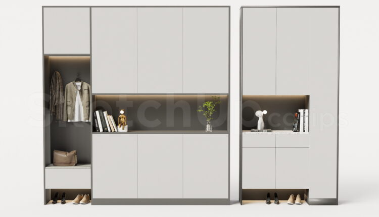 21565. Modern Entryway Cabinet Set – Shoe Cabinet And Coat Rack Unit Download (1)