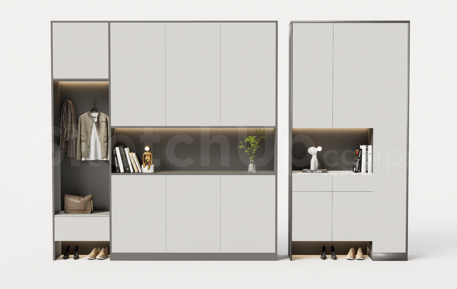 21565. Modern Entryway Cabinet Set - Shoe Cabinet And Coat Rack Unit Download (1)