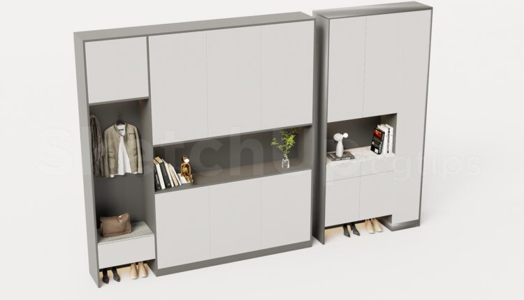 21565. Modern Entryway Cabinet Set – Shoe Cabinet And Coat Rack Unit Download (2)