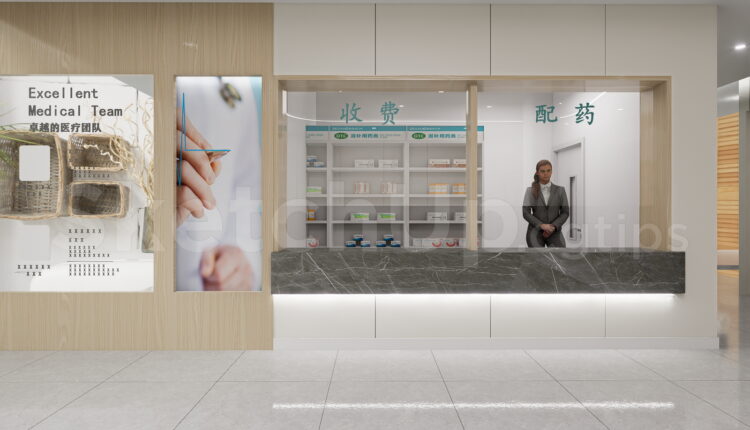 21569. Modern Clinic Reception Desk And Pharmacy Interior Sketchup Model Download (2)