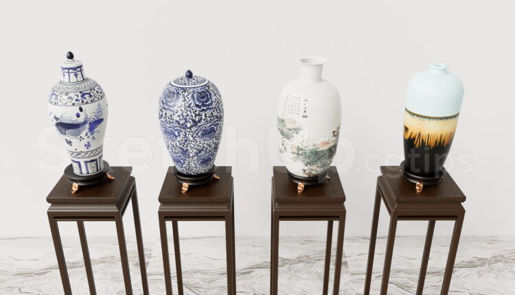 21572. Decorative Oriental Ceramic Vase Collection – Sketchup Model Download (2)