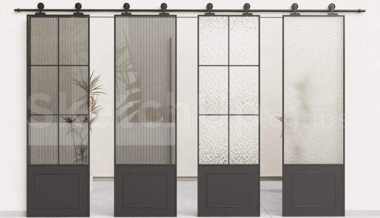 21575. Modern Glass Sliding Barn Doors Set – Sketchup Model Download (1)