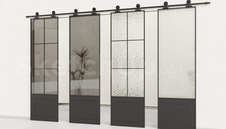 21575. Modern Glass Sliding Barn Doors Set – Sketchup Model Download (2)