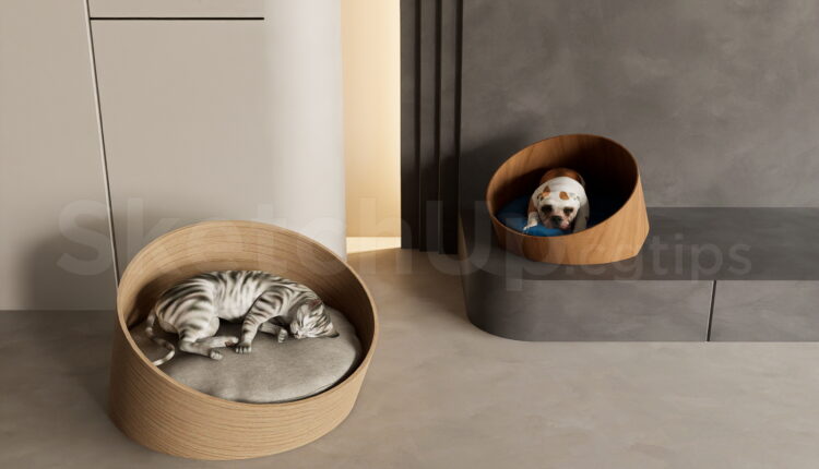 21579. Modern Wooden Pet Bed For Cat And Dog Sketchup Model Download (1)