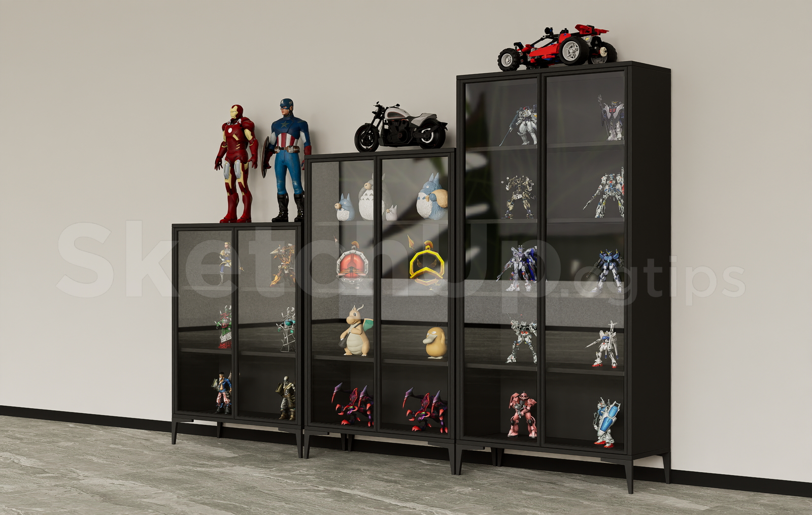21722. Toy Figure Display Glass Cabinet Set Sketchup Model Download (2)