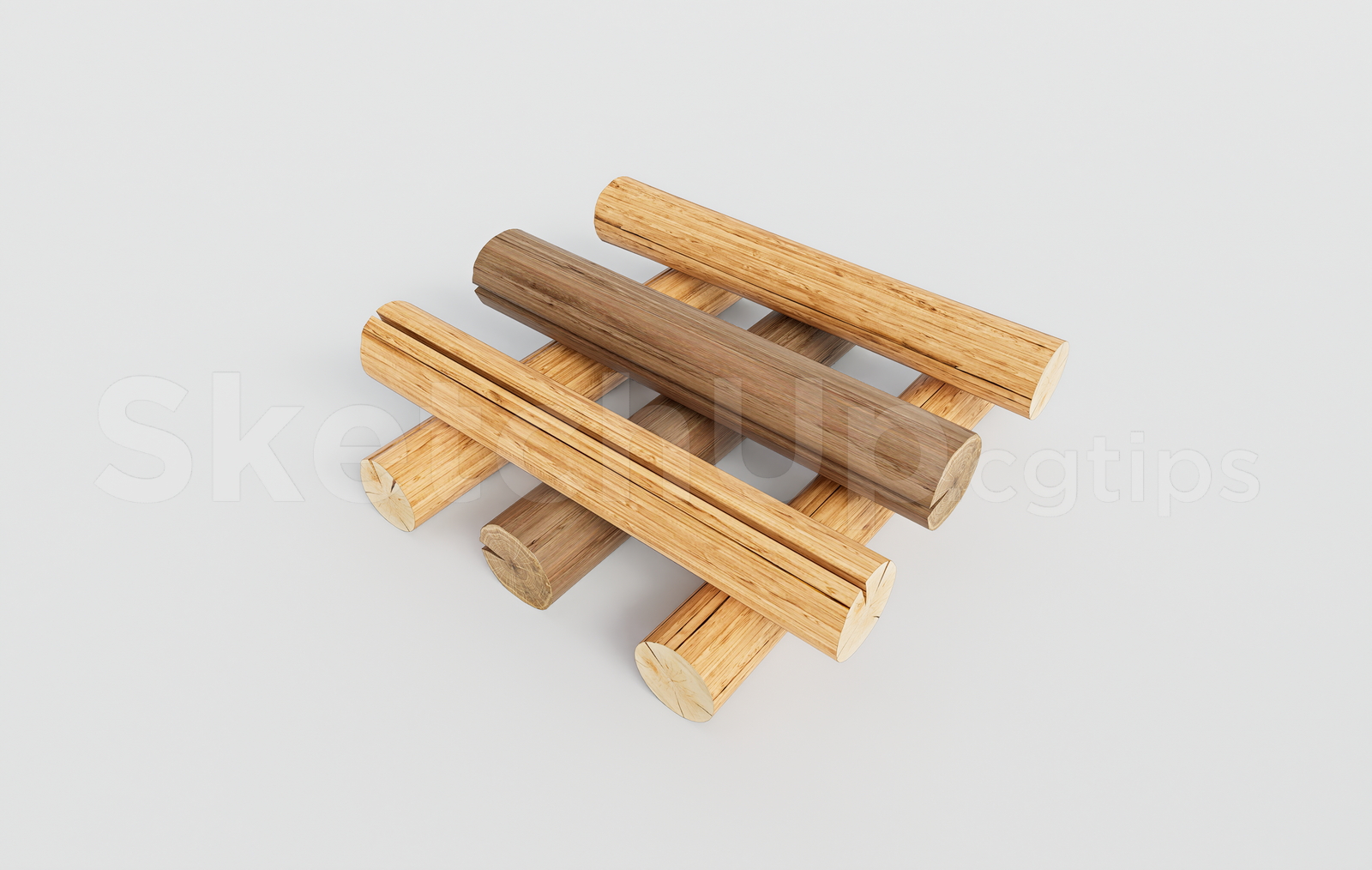 21587. Rustic Wooden Pole Grid And Timber Logs 3d Model - Sketchup Download (2)