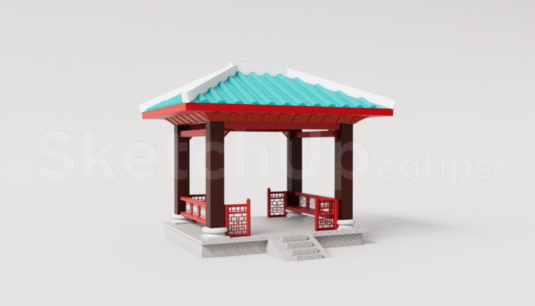 21594. East Asian Traditional Outdoor Rest Gazebo Sketchup Model Download