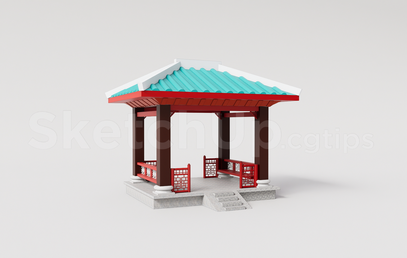 21594. East Asian Traditional Outdoor Rest Gazebo Sketchup Model Download