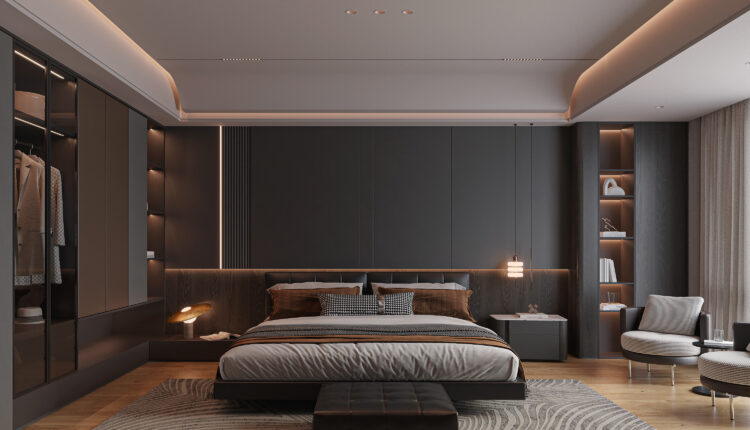 21602. Modern Dark Master Bedroom Interior Scene Sketchup Model Download By Tran Nam (1)