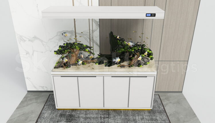 21613. Modern White Fish Tank Cabinet And Bonsai Aquascape 3d Model Sketchup Download (2)