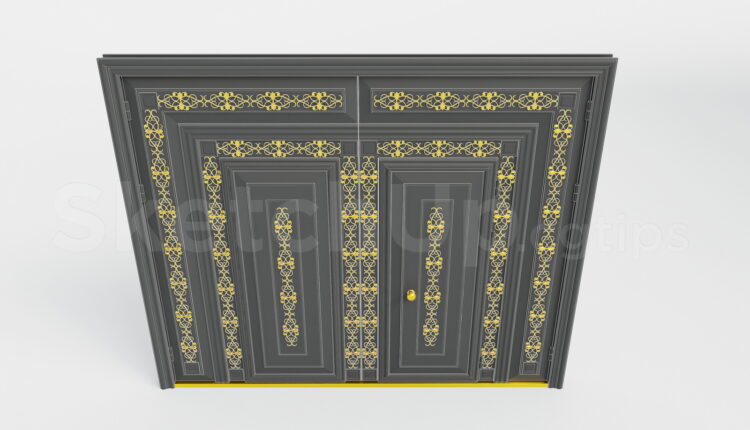 21622. Classic Luxury Double Main Door Sketchup Model Free Download (2)