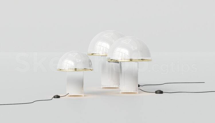 21623. Modern Mushroom Glass Table Lamp Set Sketchup Model Free Download (2)