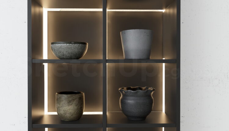 21630. Modern Ceramic Vases And Backlit Shelf Unit Sketchup Model Download (1)