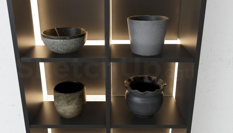 21630. Modern Ceramic Vases And Backlit Shelf Unit Sketchup Model Download (2)