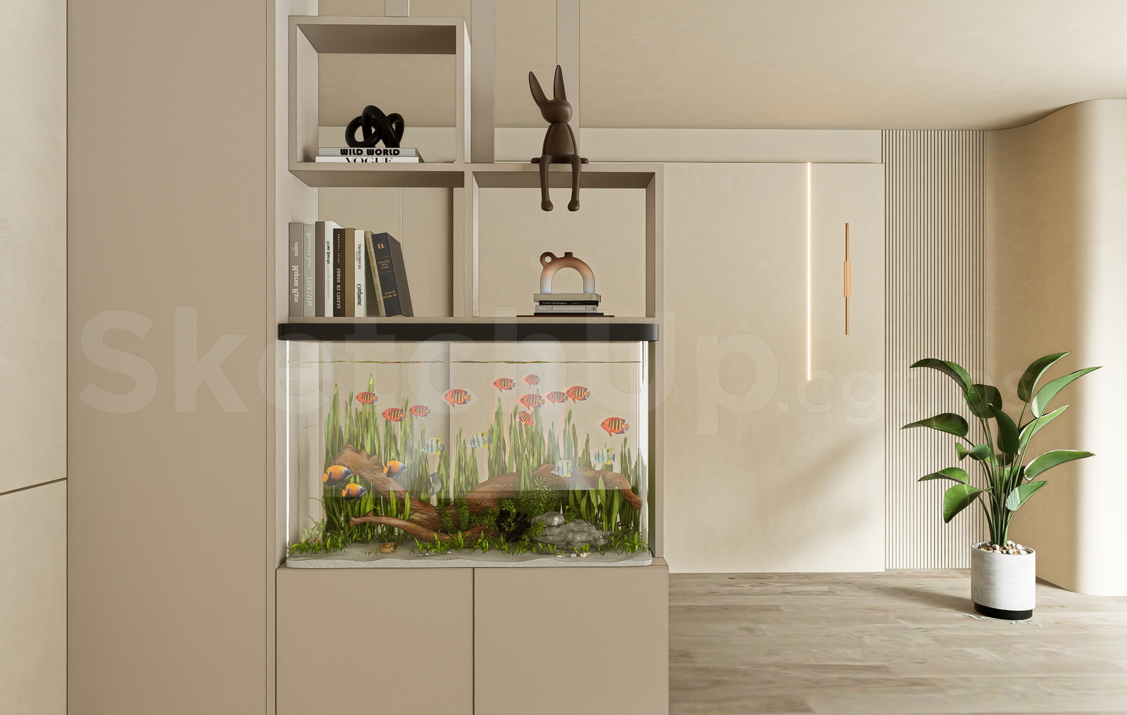 21632. Modern Built-in Fish Tank And Shelf Unit Sketchup Model Download (2)