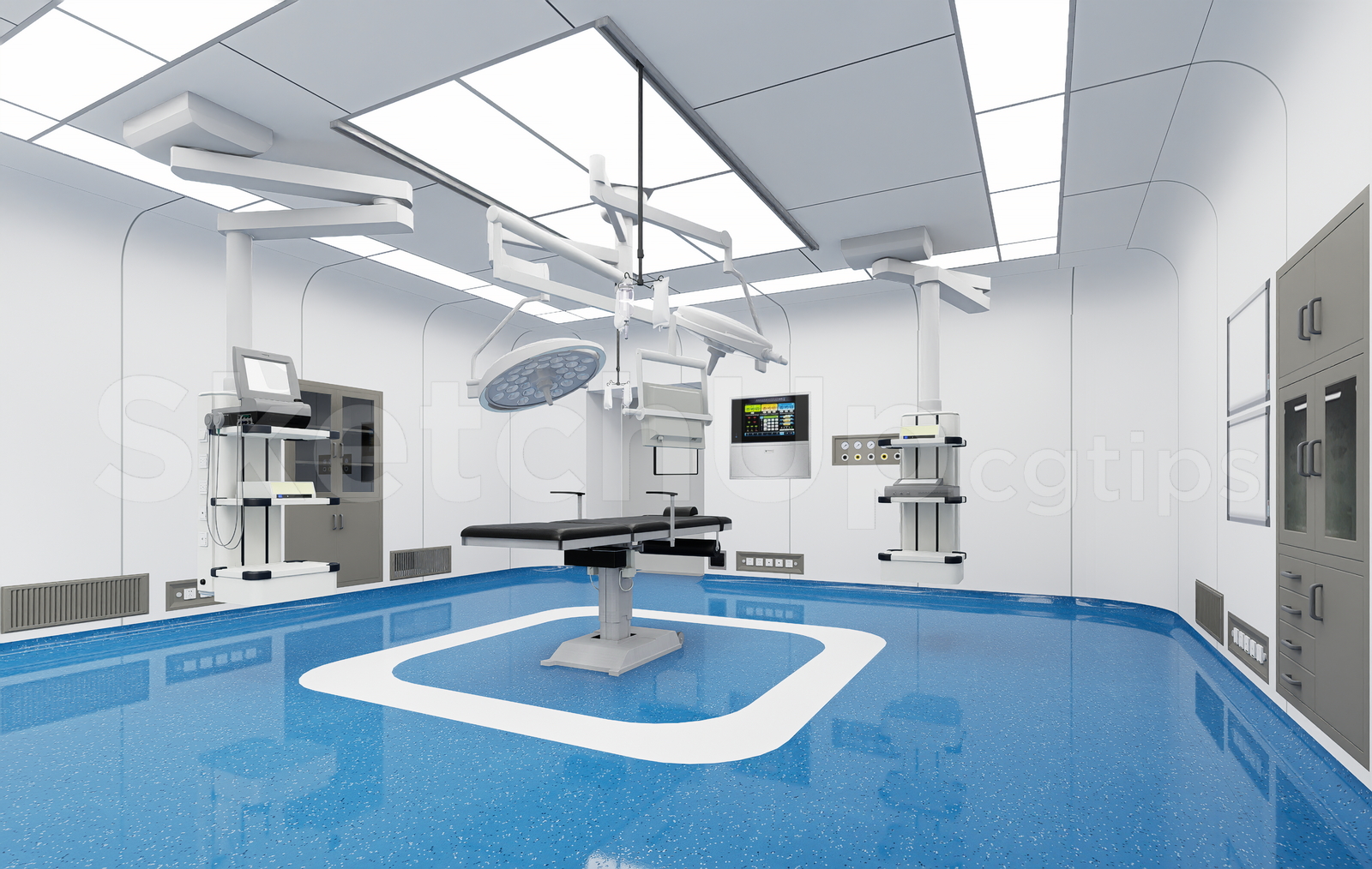 21635. Modern Hospital Operating Room Interior With Surgical Equipment Sketchup Model Download (2)