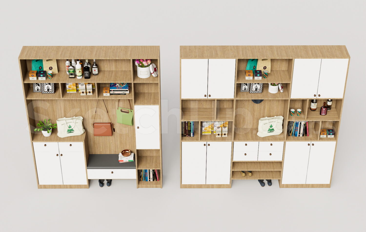 21640. Wooden Hallway Organizer and Shoe Cabinet Set - SketchUp 3D ...